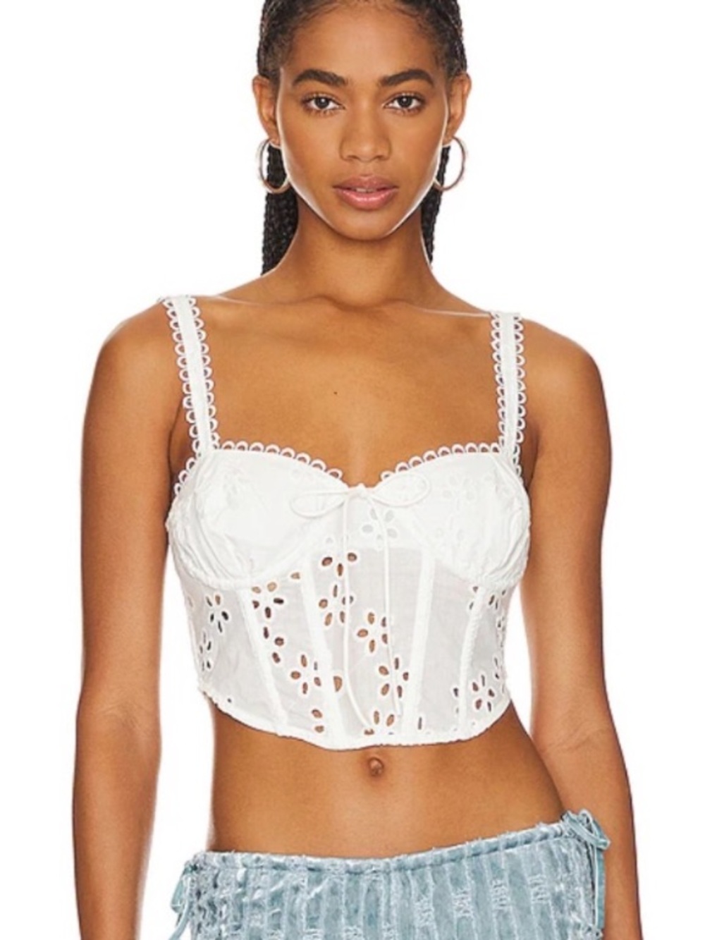 For Love & Lemons Sammie Crop Top White Eyelet